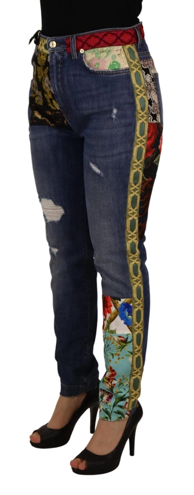 Dolce & Gabbana Blue Patchwork High Waist Denim Jeans In Blue