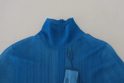Dolce & Gabbana Blue Mesh Turtleneck Long Sleeve Blouse Top In Blue