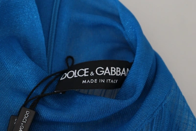 Dolce & Gabbana Blue Mesh Turtleneck Long Sleeve Blouse Top In Blue