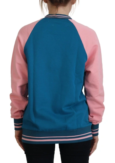 Dolce & Gabbana Blue Pink Queen Sequin Crystal Sweater In Blue