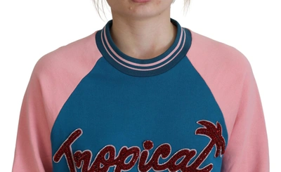 Dolce & Gabbana Blue Pink Queen Sequin Crystal Sweater In Blue