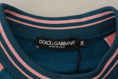 Shop Dolce & Gabbana Sequined Tropical Queen Cotton Women's Sweater In Blue