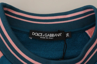Dolce & Gabbana Blue Pink Queen Sequin Crystal Sweater In Blue
