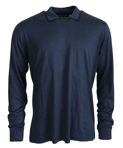 Shop Dolce & Gabbana Sophisticated Silk Polo Sweater In Men's Blue