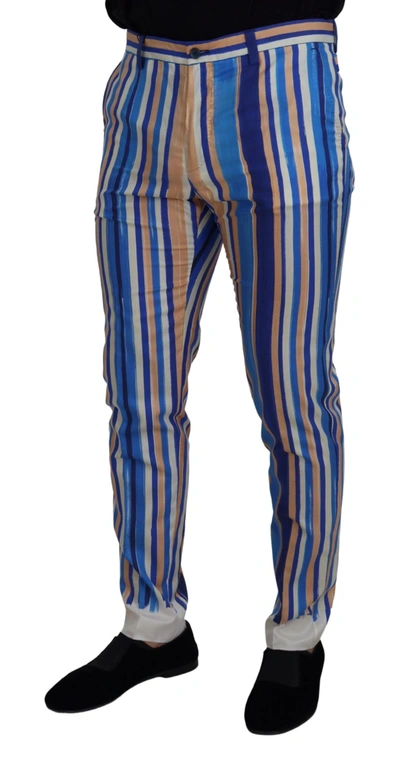 Shop Dolce & Gabbana Sleek Striped Slim Fit Men's Chinos In Blue