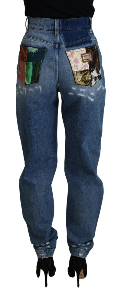 Shop Dolce & Gabbana Blue Tattered Skinny Denim Cotton Women's Jeans