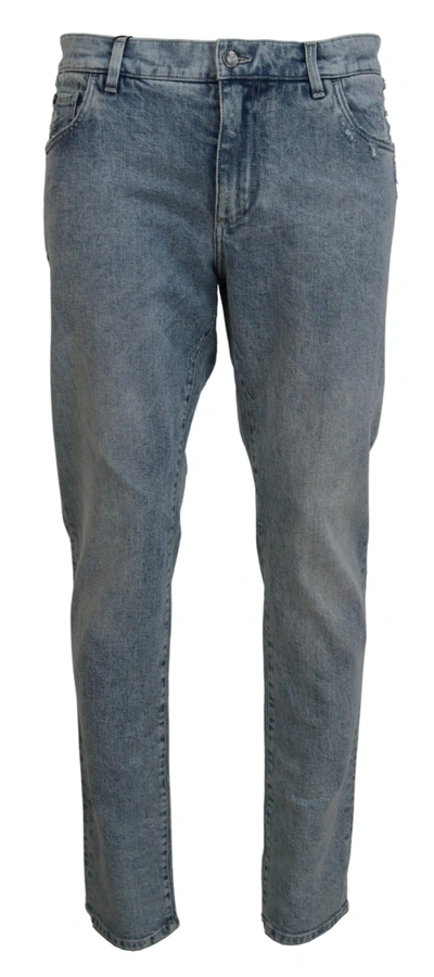 Shop Dolce & Gabbana Elegant Slim-fit Light Blue Denim Men's Pants