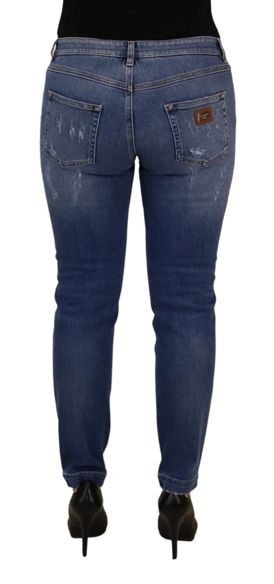 Dolce & Gabbana Blue Washed Cotton Skinny Low Waist Denim Jeans In Blue