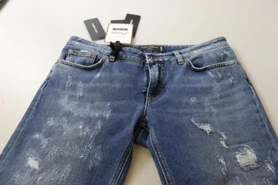 Dolce & Gabbana Blue Washed Cotton Skinny Low Waist Denim Jeans In Blue