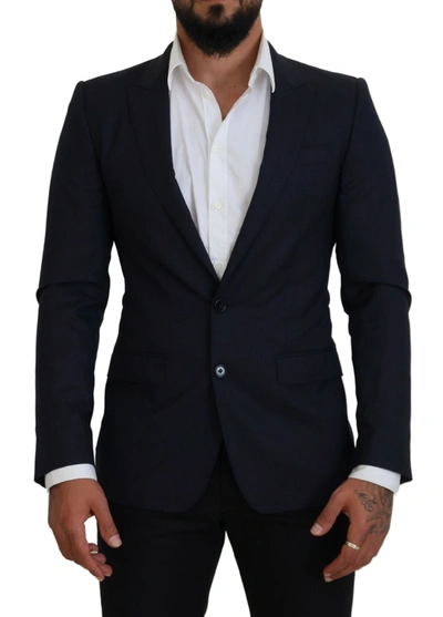 Shop Dolce & Gabbana Elegant Blue Wool Silk Blazer Men's Jacket