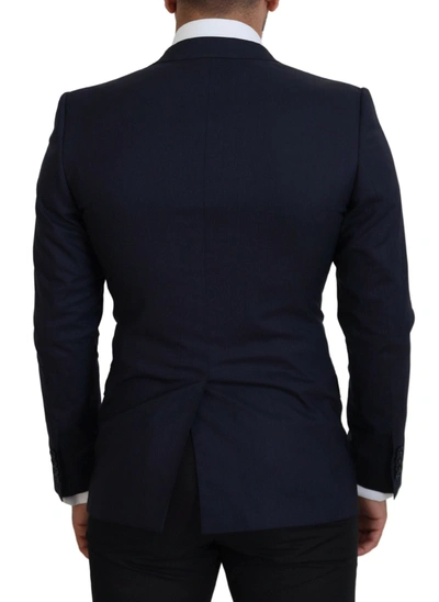Shop Dolce & Gabbana Elegant Blue Wool Silk Blazer Men's Jacket