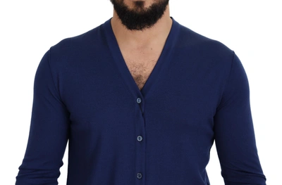 Dolce & Gabbana Blue Wool V-neck Button Down Cardigan Sweater In Blue