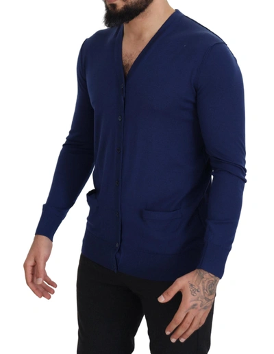 Shop Dolce & Gabbana Elegant Virgin Wool Blue Cardigan Men's Sweater
