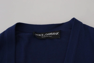 Dolce & Gabbana Blue Wool V-neck Button Down Cardigan Sweater In Blue