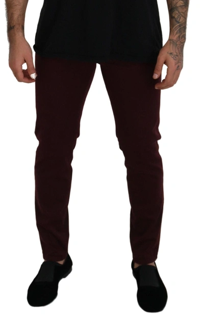 Shop Dolce & Gabbana Bordeaux Cotton Stretch Gold Denim Men's Jeans