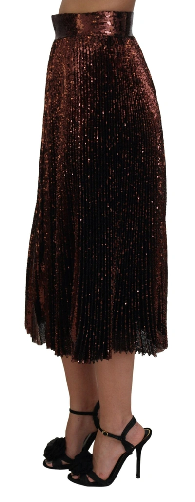 Shop Dolce & Gabbana Elegant High Waist A-line Midi Women's Skirt In Bronze