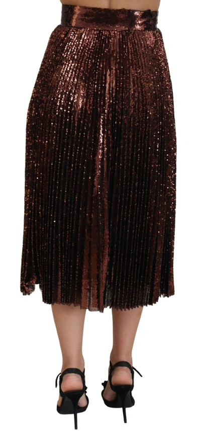 Dolce & Gabbana Bronze Sequined High Waist A-line Maxi Skirt In Bronze
