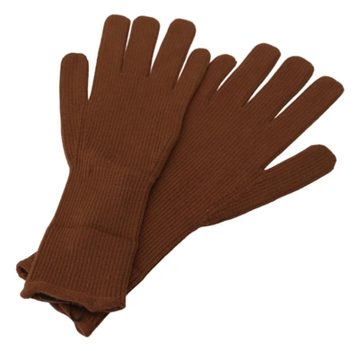 Dolce & Gabbana Brown Cashmere Knitted Hands Mitten S Gloves In Brown