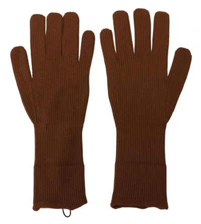 Dolce & Gabbana Brown Cashmere Knitted Hands Mitten S Gloves In Brown