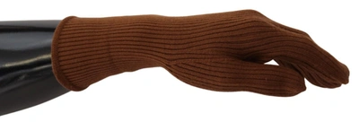 Dolce & Gabbana Brown Cashmere Knitted Hands Mitten S Gloves In Brown