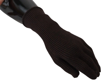 Dolce & Gabbana Brown Cashmere Silk Hands Mitten S Gloves In Brown