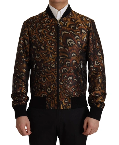 Dolce & Gabbana Brown Feather Full Zip Blouson Jacket In Brown