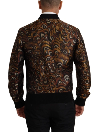 Dolce & Gabbana Brown Feather Full Zip Blouson Jacket In Brown