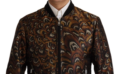Dolce & Gabbana Brown Feather Full Zip Blouson Jacket In Brown