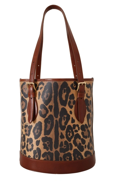 Shop Dolce & Gabbana Elegant Leopard Bucket Tote Women's Bag In Brown