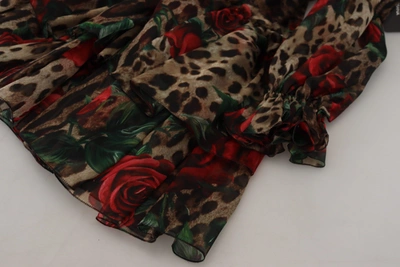 Shop Dolce & Gabbana Silk Leopard Print &amp; Red Roses Women's Dress In Brown