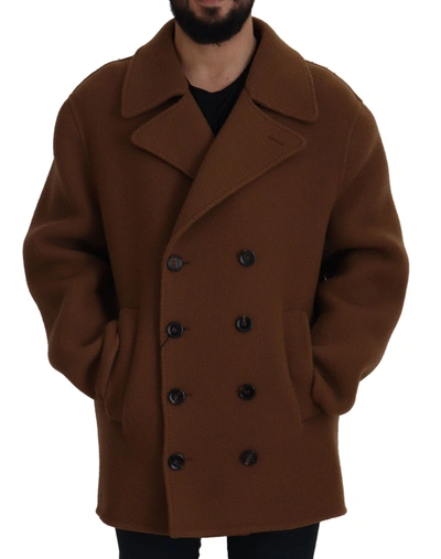 Dolce & Gabbana Brown Nylon Double Breasted Coat Jacket In Brown