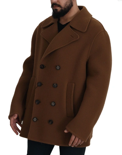 Dolce & Gabbana Brown Nylon Double Breasted Coat Jacket In Brown