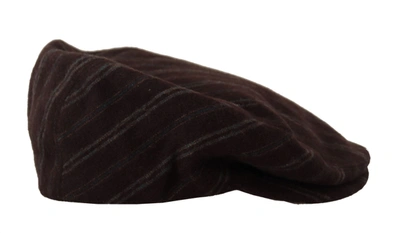 Shop Dolce & Gabbana Elegant Striped Wool Blend Newsboy Men's Cap In Brown