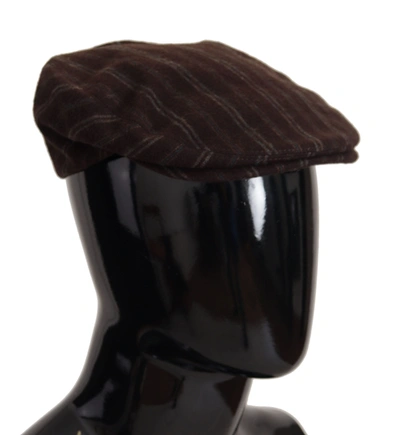 Shop Dolce & Gabbana Elegant Striped Wool Blend Newsboy Men's Cap In Brown