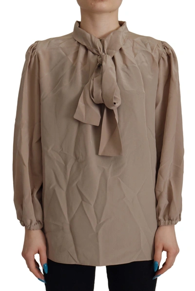 Shop Dolce & Gabbana Elegant Silk Ascot Collar Women's Blouse In Brown