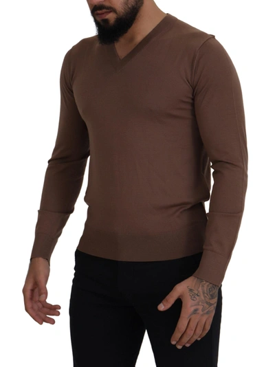 Shop Dolce & Gabbana Elegant Virgin Wool V-neck Pullover Men's Sweater In Brown