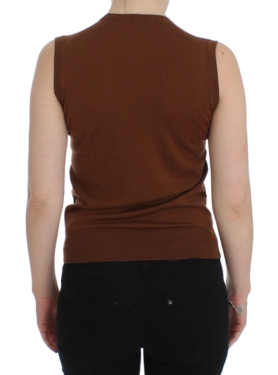 Dolce & Gabbana Brown Wool Black Lace Vest Sweater Top In Beige