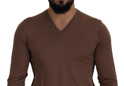 Shop Dolce & Gabbana Elegant Virgin Wool V-neck Pullover Men's Sweater In Brown