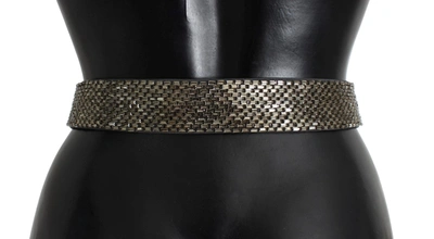 Shop Dolce & Gabbana Embellished Sequined Wide Waist Women's Belt In Gray