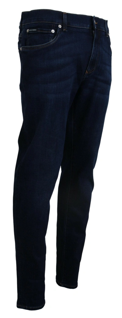 Dolce & Gabbana Dark Blue Cotton Denim Skinny Jeans In Blue