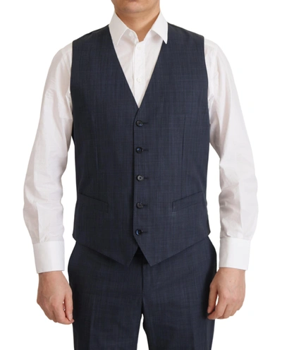 Shop Dolce & Gabbana Elegant Dark Blue Cotton Three Piece Martini Men's Suit