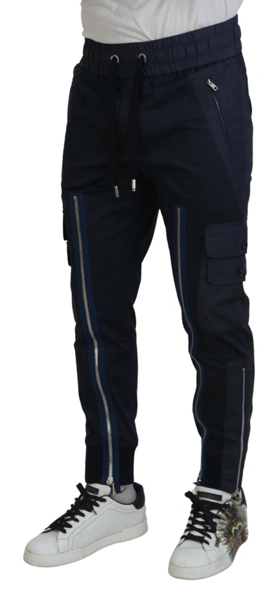 Shop Dolce & Gabbana Elegant Dark Blue Jogger Men's Pants