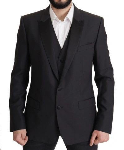 Dolce & Gabbana Dark Blue Single Breasted Martini Blazer In Blue