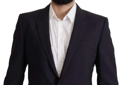Shop Dolce & Gabbana Elegant Navy Wool Blend Slim Men's Blazer In Blue