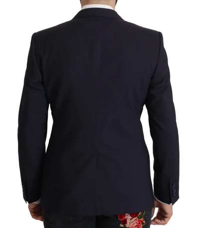 Shop Dolce & Gabbana Elegant Navy Wool Blend Slim Men's Blazer In Blue