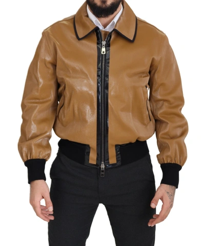 Shop Dolce & Gabbana Elegant Dark Camel Zip Blouson Men's Jacket In Brown
