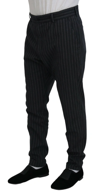 Shop Dolce & Gabbana Elegant Striped Chino Dress Men's Pants In Dark Gray