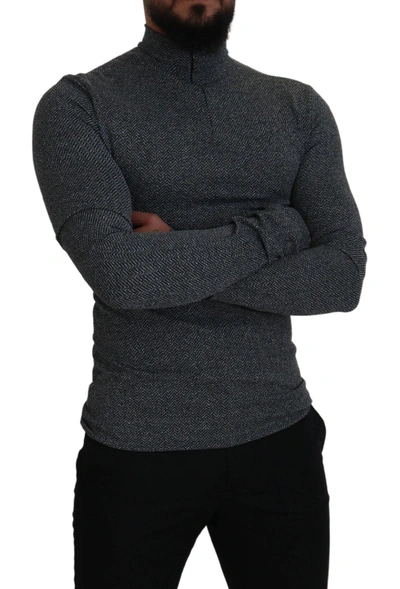 Dolce & Gabbana Dark Gray Nylon Turtleneck Pullover Sweater In Dark Gray