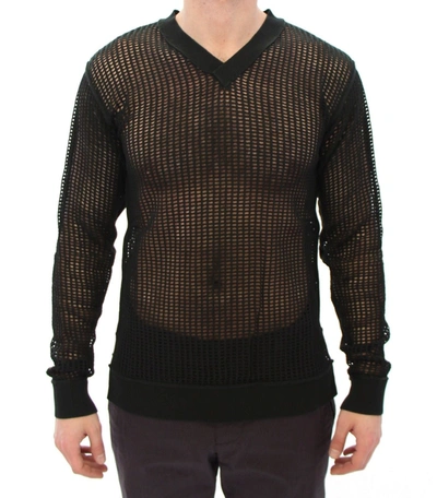 Shop Dolce & Gabbana Elegant V-neck Dark Green Knitted Men's Sweater