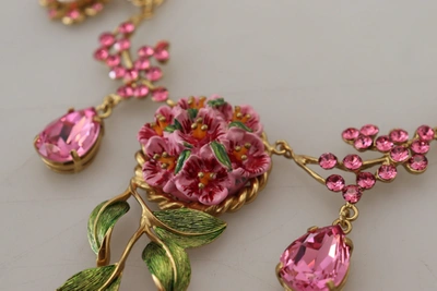 Shop Dolce & Gabbana Elegant Floral Roses Gold-plated Women's Necklace In Gold And Pink